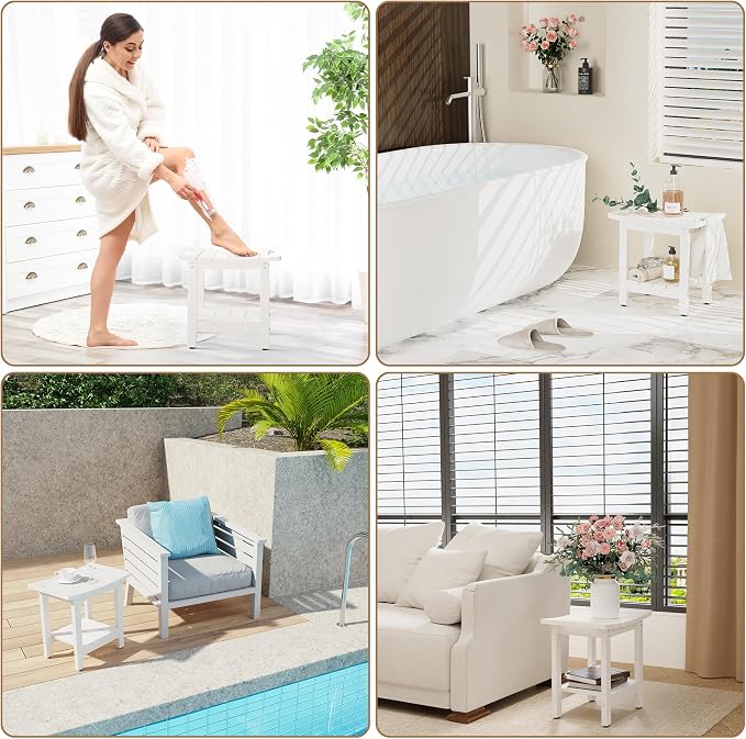 HIPS Shower Benches for Inside Shower, Shower Stool with Space-Efficient Storage Shelf, Waterproof Shower Chair Seat for Spa Bathroom(White)