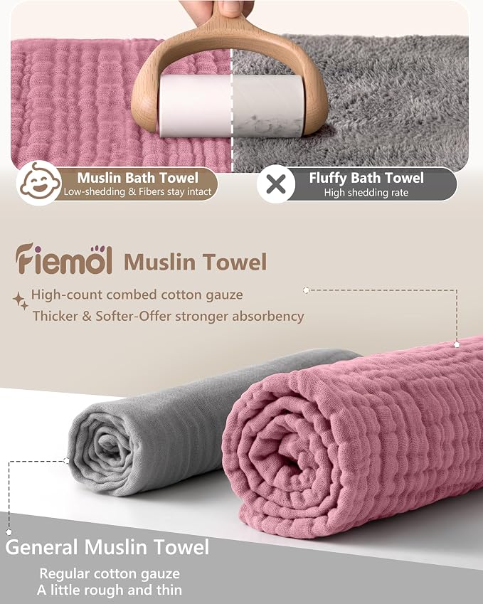 Baby Girl Bath Towels, 100% Muslin Cotton Hooded Baby Towels for Newborn, 2 Pack Baby Towels with Hood for Infant Toddler and Kids, Large 32x32Inch Bath Essentials, Soft and Absorbent