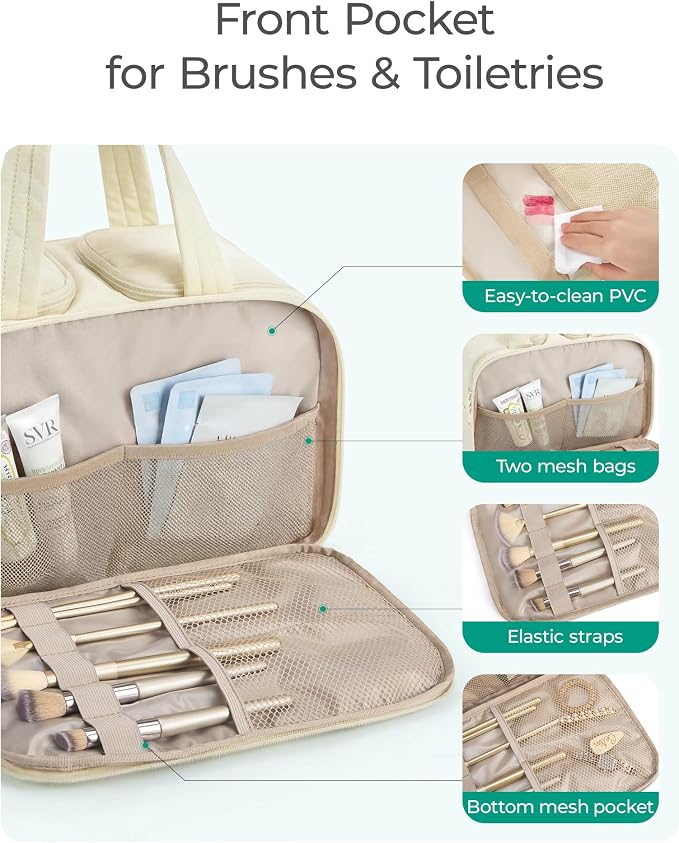 BAGSMART Travel Toiletry Bag, Puffy Large Toiletry Bag for Women, Lightweight Cosmetic Makeup Bag Organizer with Handle for Traveling, Accessories, Essentials, Toiletries (Light Blue)