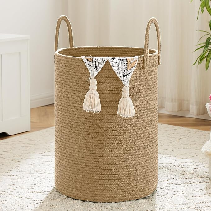 Artfeel Laundry Basket,Woven Cotton Rope Laundry Hamper,60L for Decorative Storage of Dirty Clothes,Toys and Blankets in Bathroom,Baby Room and Living Room
