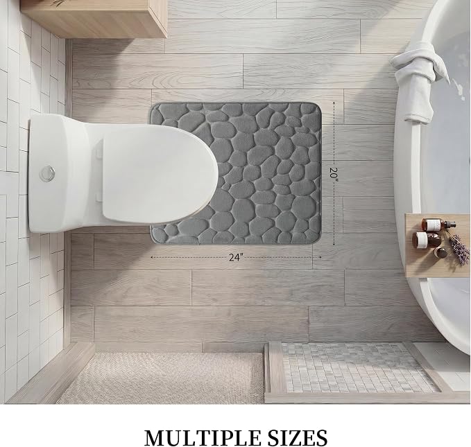 Memory Foam Bath Mat Cobblestone Bathroom Rugs Super Water Absorbent Bath Mats for Bathroom Machine Washable Bath Rugs(20 x 24,Dark Gray)