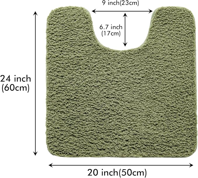 MIULEE Sage Toilet Bathroom Rug U-Shaped Microfiber Bath Mat 20x24 Inch | Absorbent, Non Slip, Quick Dry, Fluffy Bath Rugs for Bathroom Floor Tub Showers, Machine Washable