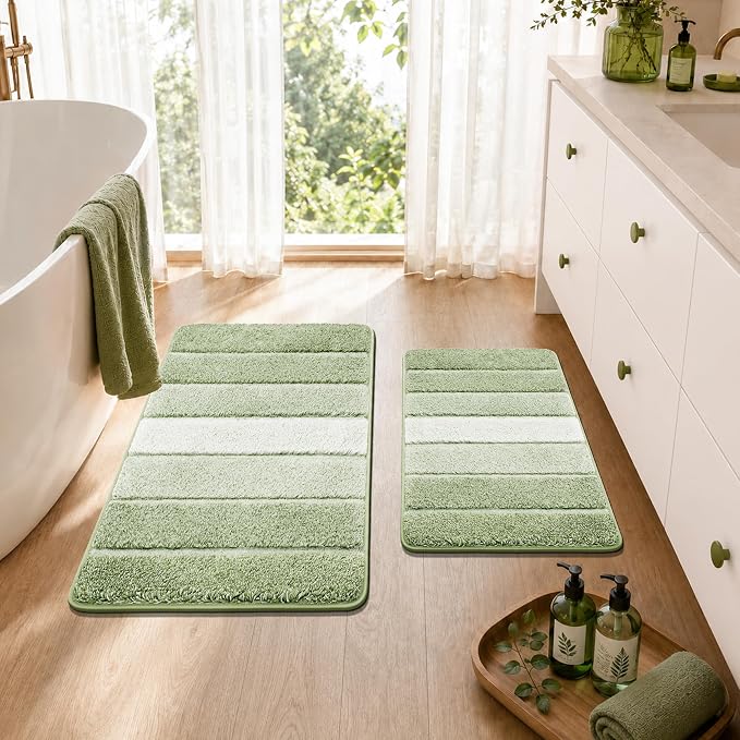 COSY HOMEER Toilet Rugs U-Shaped 24"x20", Ultra Soft Absorbent Bath Mat | Non-Slip TPR Backing, Machine Washable Shaggy Rug for Toilet,Green