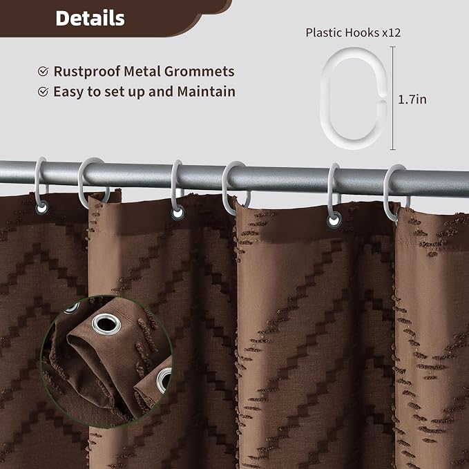 Siiluminisoy Brown Shower Curtain Fabric Shower Curtain for Bathroom 72 x 90 Tufted Chevron Textured Striped Modern Farmhouse Minimalist for Bathroom