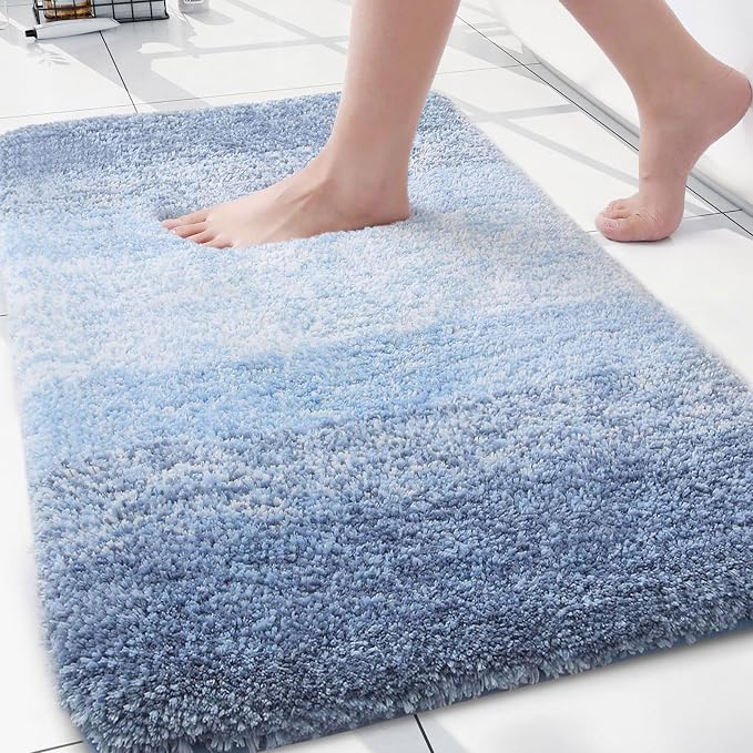 Arotive Microfiber Bathroom Rugs, Shaggy Soft Absorbent Bath Rug, 30x20 | LightBlue, Rubber Backing Thick Plush Machine Washable Dry Bath Mats for Bathroom, Tub and Shower, Rectangular