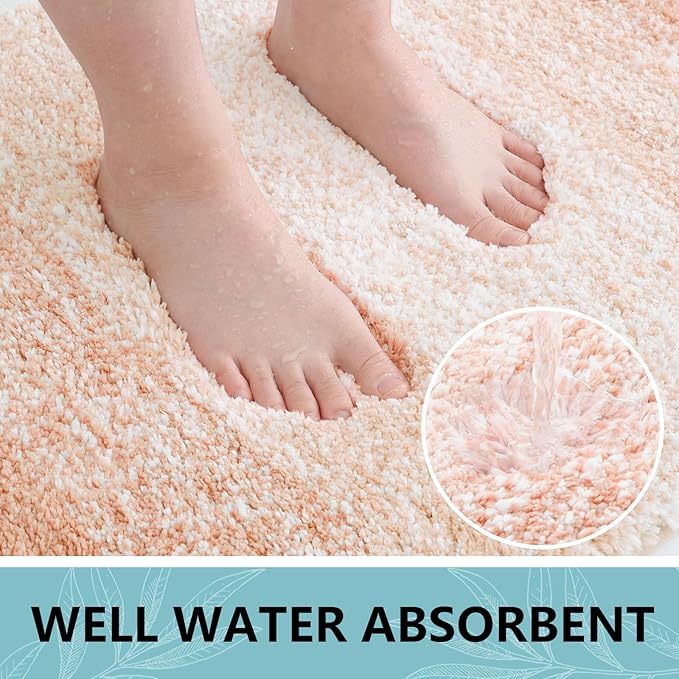 Arotive Microfiber Bathroom Rugs, Shaggy Soft Absorbent Bath Rug, 47x24 | Peach, Rubber Backing Thick Plush Machine Washable Dry Bath Mats for Bathroom, Tub and Shower, Rectangular