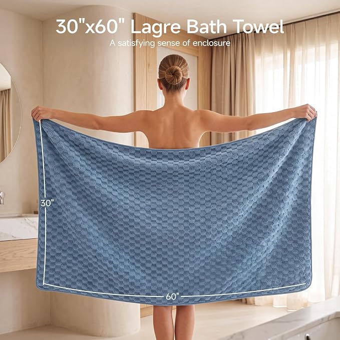 REDKISS Blue Microfiber Bath Towels Large, 30“x60” Super Absorbent Towels | 2 Pack Quick Dry, Super Soft, Lint Free, Fluffy Towel for Bathroom, Spa, Gym, Travel, Dorm, Ideal Everyday Use