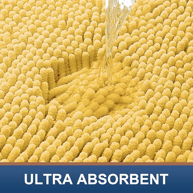 Smiry Luxury Chenille Toilet Rugs U-Shaped 20x20, Soft Absorbent Non-Slip Contour Bathroom Rugs for Toilet, Machine Washable Contoured Bath Mats, Yellow