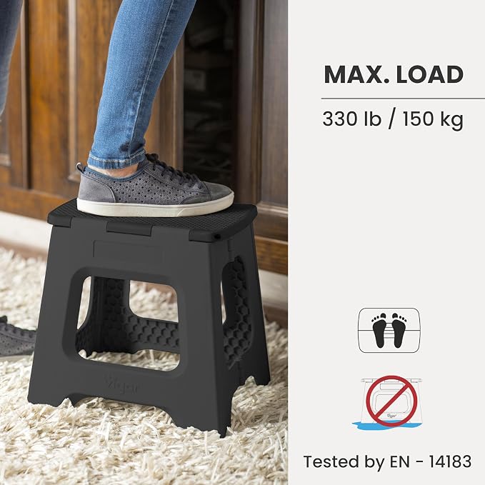 Vigar Compact Step Stool Foldable, 10-1/2-inch Step Stools for Adults up to 330 Pound, Lightweight Stool, Non-Slip Folding Step Stool, Black | For Adults, Up to 330 Pound, Lightweight Stool, Folding Design, Compact Size, Stable Surface, Easy to Store