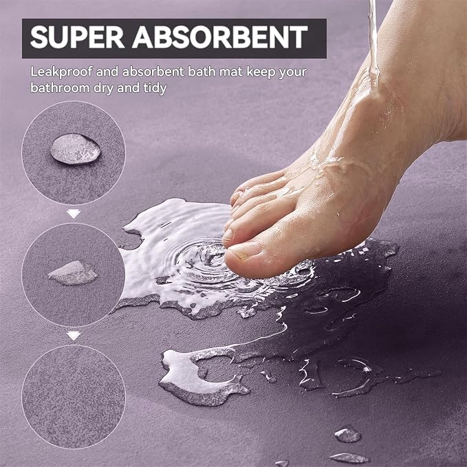 MontVoo -Bath Mat Rug-Rubber Backing Non Slip Quick Dry Absorbent Thin Bathroom Rugs Fit Under Door-Faux Suede Surface Bathroom Floor Mats-Shower Rug for in Front of Bathtub Shower Lavender 17"x59"