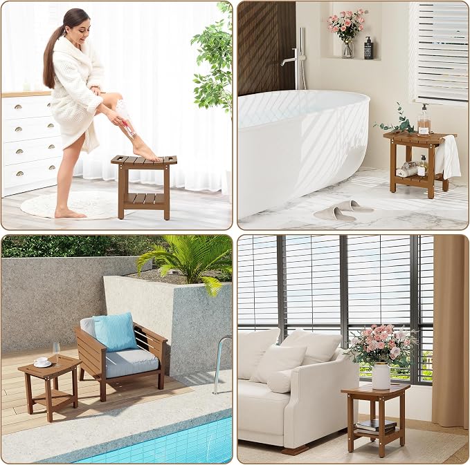 HIPS Shower Benches for Inside Shower, Shower Stool with Space-Efficient Storage Shelf, Waterproof Shower Chair Seat for Spa Bathroom(Brown)
