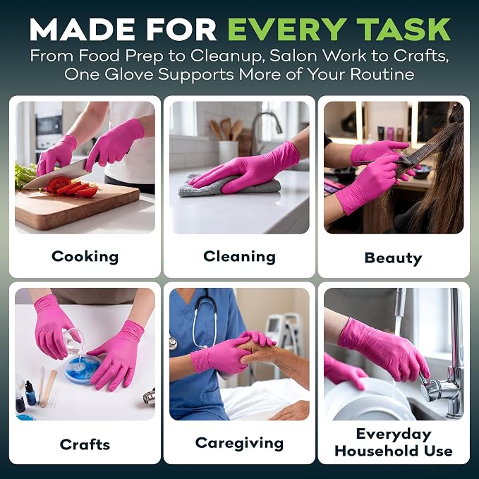 FifthPulse Fuchsia Hot Pink Nitrile Disposable Gloves -3 Mil Medical Exam Nitrile Gloves -Powder and Latex Free