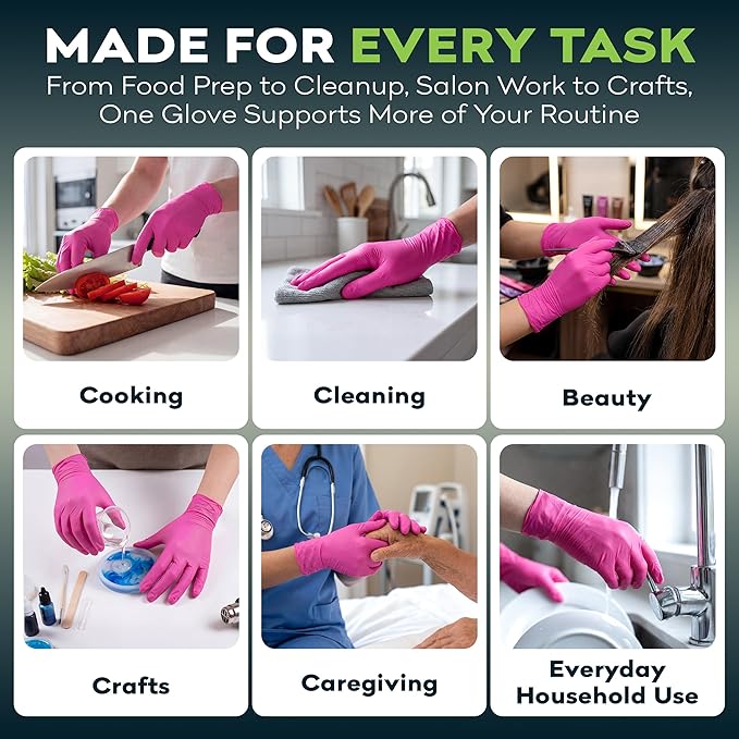 FifthPulse Fuchsia Hot Pink Nitrile Disposable Gloves -3 Mil Medical Exam Nitrile Gloves -Powder and Latex Free