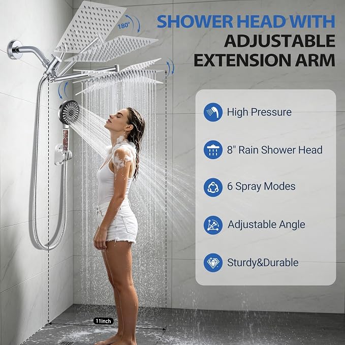 8 Inch Filtered Shower Head,Rain Shower Head with Handheld Spray Combo for Hard Water，Long Shower Hose