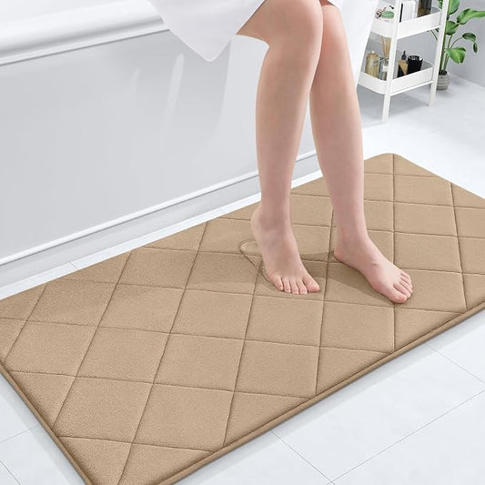 OLANLY Memory Foam Bath Mat 44x24, Ultra Soft and Absorbent Bathroom Rugs | Tan, Quick Dry, Machine Washable Shower Bath Rugs, Comfortable Bath Carpet for Bathroom Floor, Tub and Shower