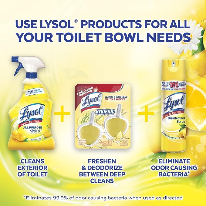 Lysol Automatic In-The-Bowl Toilet Cleaner, Cleans and Freshens Toilet Bowl, Lemon Breeze Scent (Pack of 2)