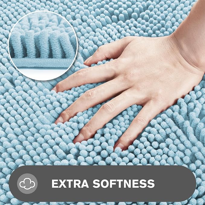 Small Bathroom Rug 12"x18" – Washable and Absorbent Bath Mat, Non Slip, Thick Soft Chenille Bath Rugs for Bathroom, Shower, Sink, Dog mat(Light Blue)
