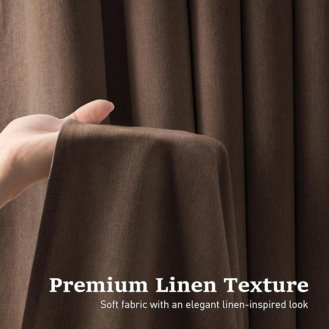 Brown Ringless Linen Textured Shower Curtain with Snap in Liner, 72x75 | 3 in 1 Hotel Shower Curtain Set, Removable Liner, Waterproof & Washable, Mesh Top Window, Durable Fabric, Easy to Install