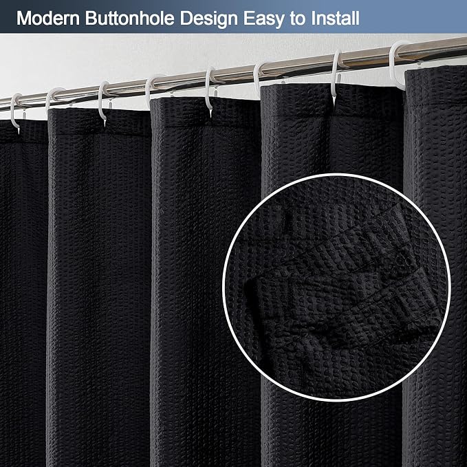 Black Shower Curtain for Bathroom 78 Inches Long, 3D Embossed Textured Fabric Farmhouse Shower Curtain Soft Cloth, Water Repellent, Machine Washable, Hotel Style, 72" W x 78" L, Black