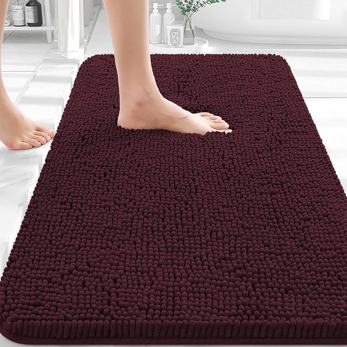 OLANLY Bathroom Rugs 36x24, Extra Soft Absorbent Chenille Bath Rugs | Black Cherry, Quick-Drying Rubber Backing, Washable Bath Mat for Bathroom Floor, Tub and Shower, Home Decor Accessories