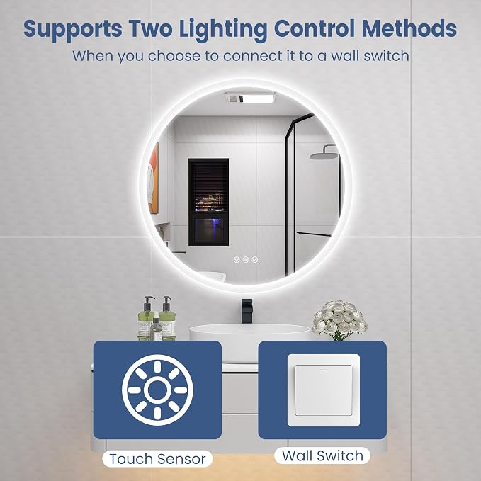 STARLEAD 28" Round LED Bathroom Mirror with Bluetooth Speaker, Dimmable Lighting, 3 Color Modes, Anti-Fog, Touch Control Wall Mounted Vanity Mirror