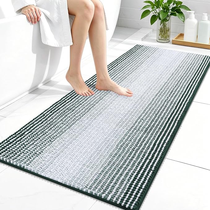 OLANLY Bathroom Runner Rugs 44x24, Soft Chenille Bath Rugs, Blackish Green | Extra Absorbent, Rubber Backing, Machine Wash Dry, Bath Mats for Bathroom Floor, Tub and Shower, Home Decor Accessories