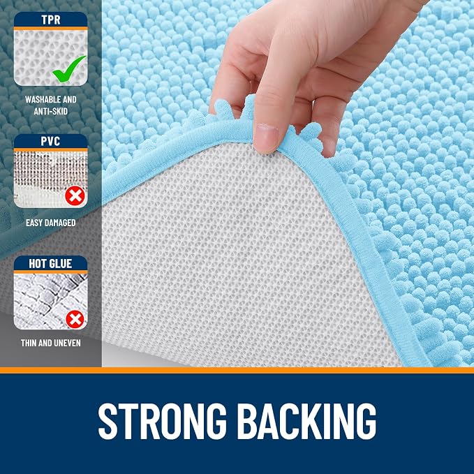 OLANLY Bathroom Rugs 34x21, Extra Soft Absorbent Chenille Bath Rugs | Sky Blue, Quick-Drying Rubber Backing, Machine Washable Bath Mat for Bathroom Floor, Tub and Shower, Home Decor Accessories