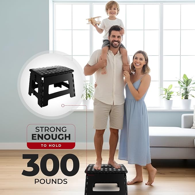 Utopia Home Folding Step Stool 9 Inch, Anti-Slip, Black, 2-Pack | Foldable step stool with anti-slip surface, built-in handle, and 300 lbs support for safe home use.
