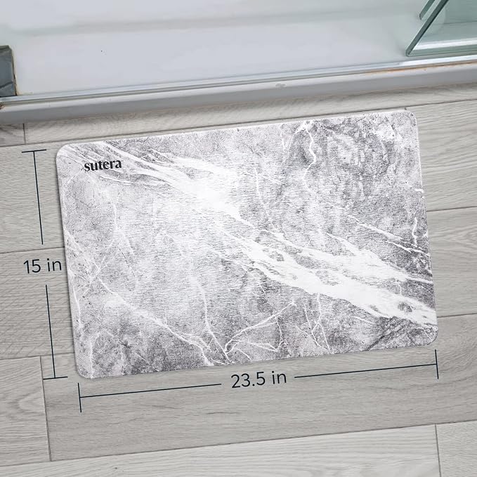 Stone Bath Mat for Bathroom, Dries in Seconds - Diatomaceous Earth, Granite | Super absorbent, quick-drying & easy to clean. Natural material that lasts — restores with light sanding.