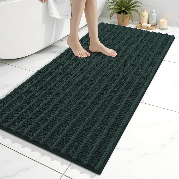 Arotive Bathroom Rugs Mat 45x27, Soft Absorbent Chenille Shaggy Bath Mat | Dark Green, Machine Wash Dry, Bath Rugs for Bathroom Floor, Tub and Shower, Home Decor Accessories