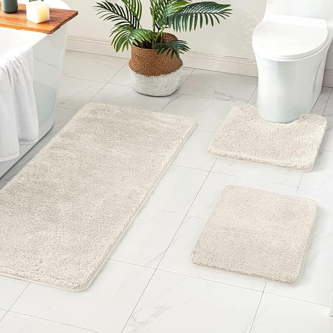 MIULEE Ivory Toilet Bathroom Rug U-Shaped Microfiber Bath Mat 20x20 Inch | Absorbent, Non Slip, Quick Dry, Fluffy Bath Rugs for Bathroom Floor Tub Showers, Machine Washable