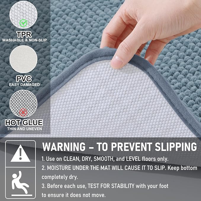 Arotive Chenille Bathroom Rugs 70x46, Soft Absorbent Bath Mat, Grayish Blue | Rubber Backing, Machine Washable Dry Bath Mats for Bathroom Floor, Tub and Shower, Home Decor Accessories