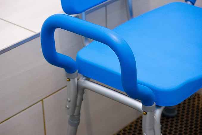 Platinum Health Comfortable Deluxe Padded Shower and Bath Chair with Armrests, for Elderly and Seniors, Extra Large, 600lb High Capacity, Institutional Quality, Blue
