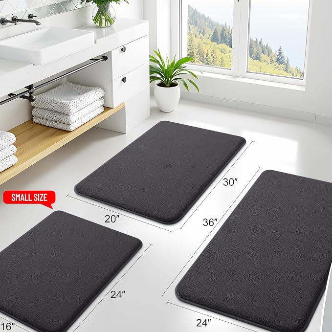 Smiry Memory Foam Bath Mat 48x32, Extra Soft Absorbent Bathroom Rugs | Dary Grey Quick Dry, Machine Washable Bath Mats for Bathroom, Shower, Tub and Home Decor Accessories