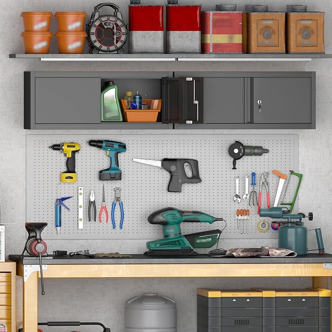 Metal Garage Wall Cabinets,13" H Garage Storage Cabinet Wall Mounted,Floating Storage Organization with Doors,Locking Hanging Cabinet for RV,Home Office,Warehouse,Black