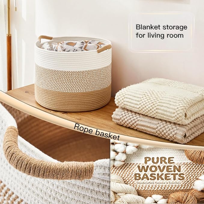Artfeel 100L Large Cotton Rope Basket, Decorative Woven Blanket Storage for Living Room, Boho Toy Storage & Toy Box for Kids, Versatile Laundry Basket & Nursery Hamper for Blankets(Brown)