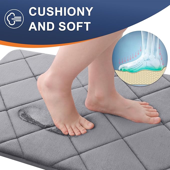 OLANLY Memory Foam Bath Mat 59x34, Ultra Soft and Absorbent Bathroom Rugs | Medium Grey, Quick Dry, Machine Washable Shower Bath Rugs, Comfortable Bath Carpet for Bathroom Floor, Tub and Shower