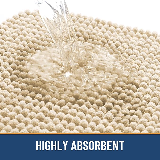 Arotive Chenille Bathroom Rugs 45x27, Soft Absorbent Bath Mat, Beige | Rubber Backing, Machine Washable Dry Bath Mats for Bathroom Floor, Tub and Shower, Home Decor Accessories