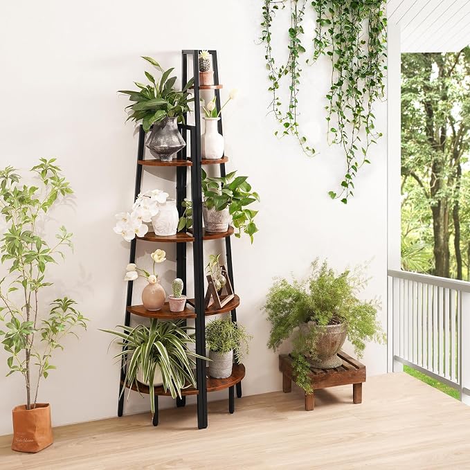 Yoobure 4-Tier Corner Shelf Stand- 54" Tall Corner Bookshelf with Metal Frame, Industrial Ladder Corner Shelves Display Shelf for Bedroom Living Room, Corner Bookcase Corner Plant Stand for Balcony