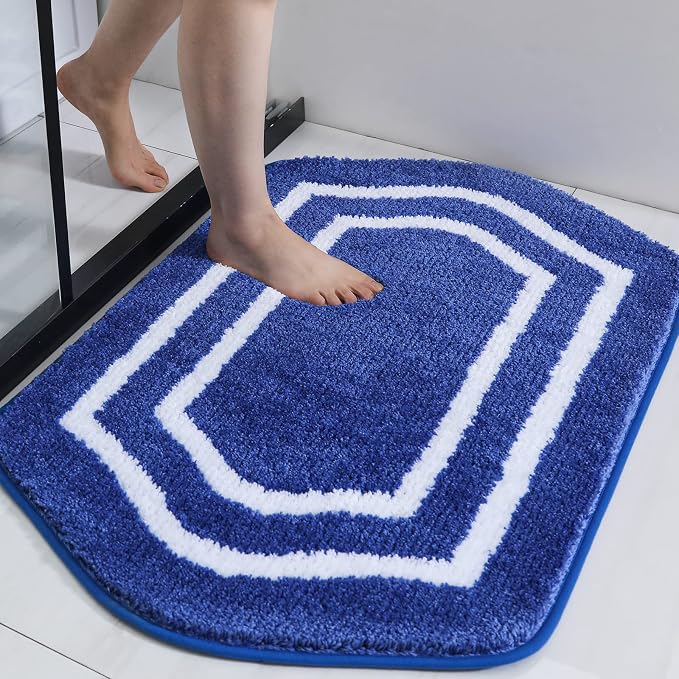 COSY HOMEER Non-Slip Bath Mat Extra Thick Absorbent Plush Washable | 17"x27" White/Blue Non-Slip Extra Thick Plush Absorbent Machine Washable Bath Mat Bathroom Rug Floor Tub Shower