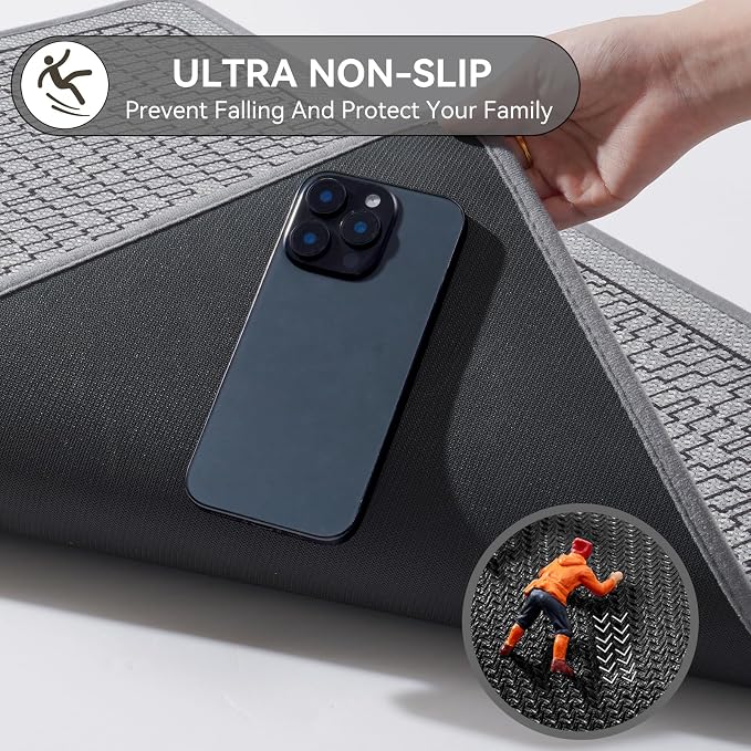 Non Slip Bath Mat, Thin Bathroom Rugs Fit Under Door, Grey 24x35 | Quick Dry Absorbent, Rubber Backing Washable Bathmat, Shower Mat for Bathroom Floor, Tub and Outside Shower, Home Decor