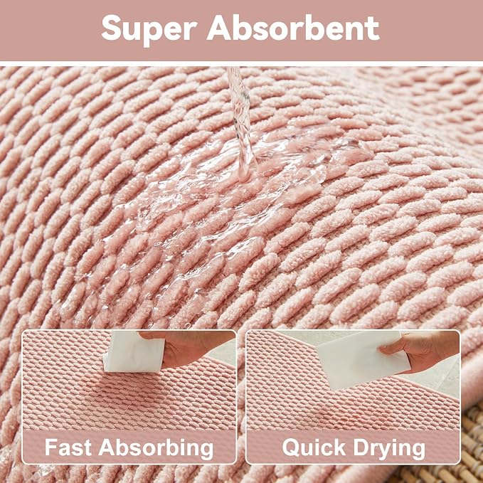 Triohero Bathroom Runner Rug, Long Bath Mat Washable Thin Quick Dry Low Pile Bathroom Runner Rugs 24 x 60 Non Slip, Pink 24"x60"