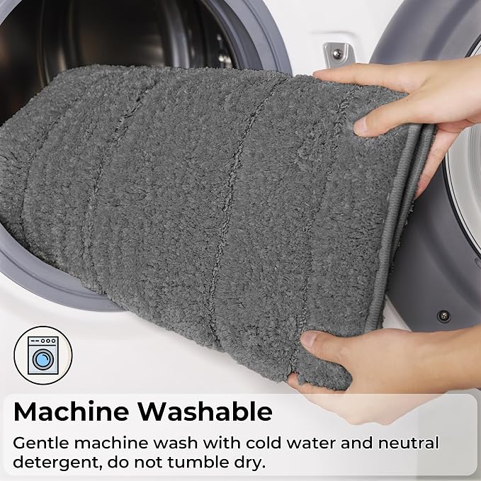 GRANNY SAYS Grey Bathroom Rugs Set 2 Piece, Non Slip Microfiber Bath Mats | Soft microfiber with TPR backing, fast water absorption, machine washable 2 piece bath rug set for Tub, Shower, Toilet
