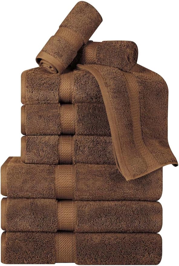 Superior Egyptian Cotton 800 GSM Plush & Absorbent, 9 Piece Set, Chocolate | Quick Dry, Soft Luxury Towel Set, Bath Essentials, Guest Bath, Spa, 3 Bath, 3 Hand, 3 Face Towel, Madeline Towels