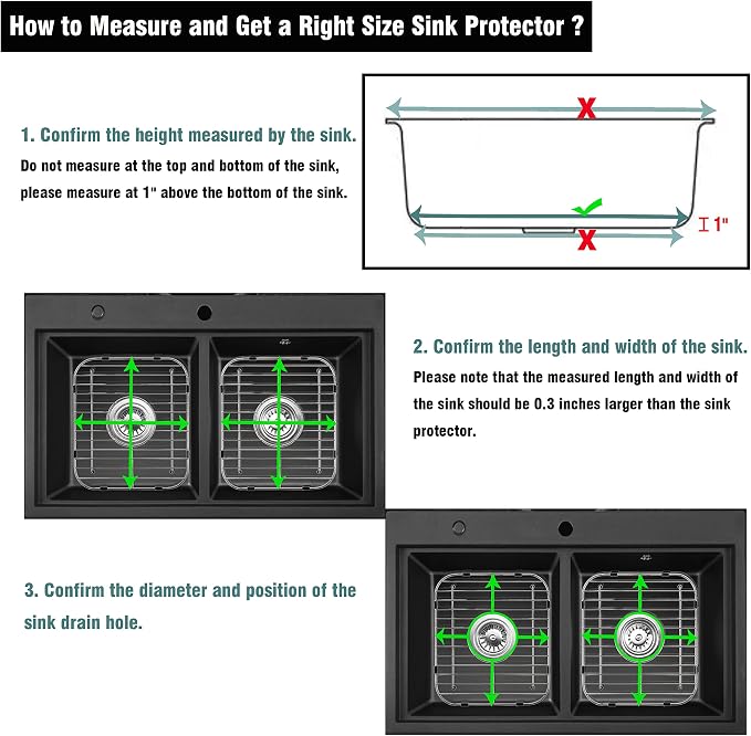 Sink Protectors for Kitchen Sink 13" x 11-5/8", 304 Stainless Steel Sink Grid Protectors for Kitchen Sink with Certer Drain Hole, Metal Protector for Sink with Sink Strainers (Center Drain)