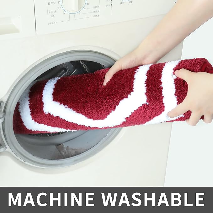 COSY HOMEER Non-Slip Bath Mat Extra Thick Absorbent Plush Washable | 17"x27" White/Red Non-Slip Extra Thick Plush Absorbent Machine Washable Bath Mat Bathroom Rug Floor Tub Shower
