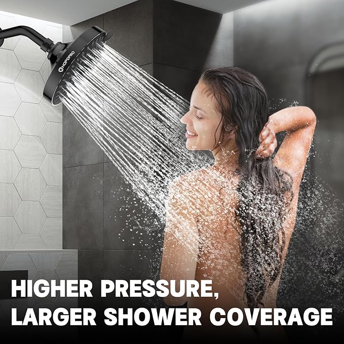 High Pressure Shower Head, HOPOPRO 5-Mode Fixed Showerhead, NBC Recommended | The Washington Post, NBC News, Today TV Show Recommended, Consumer Reports Tested High Flow Fixed Shower Head (6 Inch Black)
