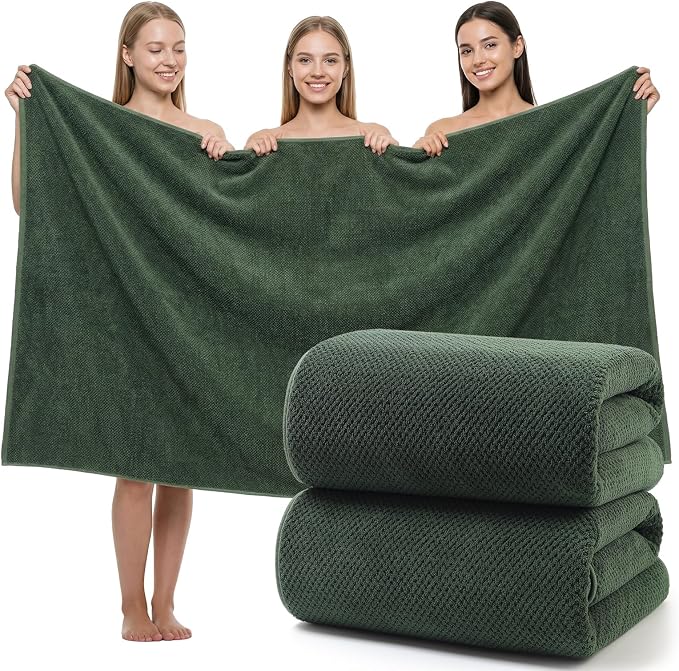 REDKISS Pack of 2 Jumbo Bath Sheets, 40 x 80 Inches Microfiber Bath Towels for Bathroom, Extra Large & Lightweight, Quick-Dry, Super Soft & Highly Absorbent, Perfect to Wrap Yourself in, Olive Green