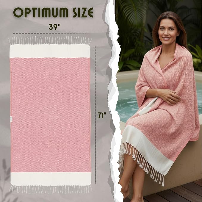 Beach Towel, 100% Cotton, 71x39 in, Herringbone Coral