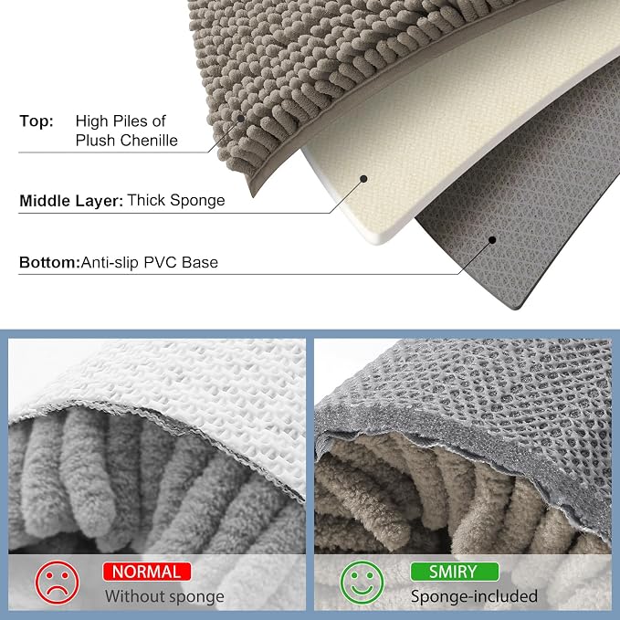 Smiry Bathroom Rugs 24X16, Luxury Chenille Extra Soft Absorbent Bath Mat | Latte, Machine Washable Non-Slip Plush Bath Mats for Bathroom, Tub, Shower, and Floor, Home Decor